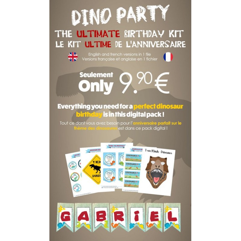 Kit Pour Fete D Anniversaire Dinosaure Personnalise Avec Age Et Prenom De Votre Enfant