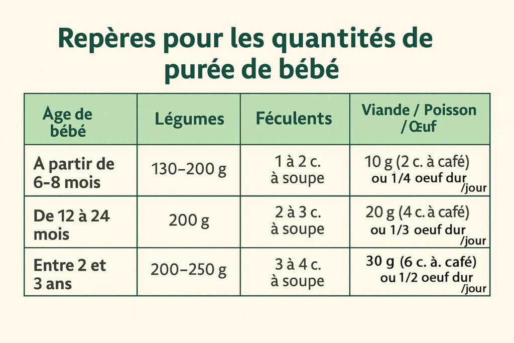 Repères selon l'âge des quantités petits pots de bebe maison